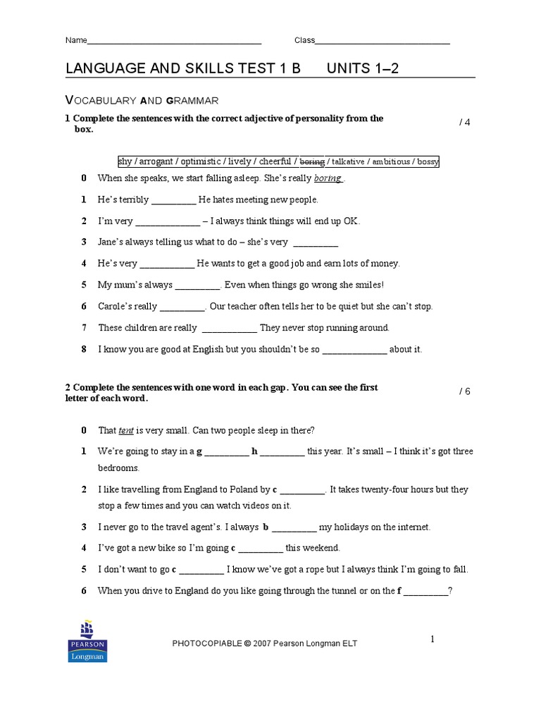 Language and Skills Test 1B | PDF | Language Arts & Discipline ...