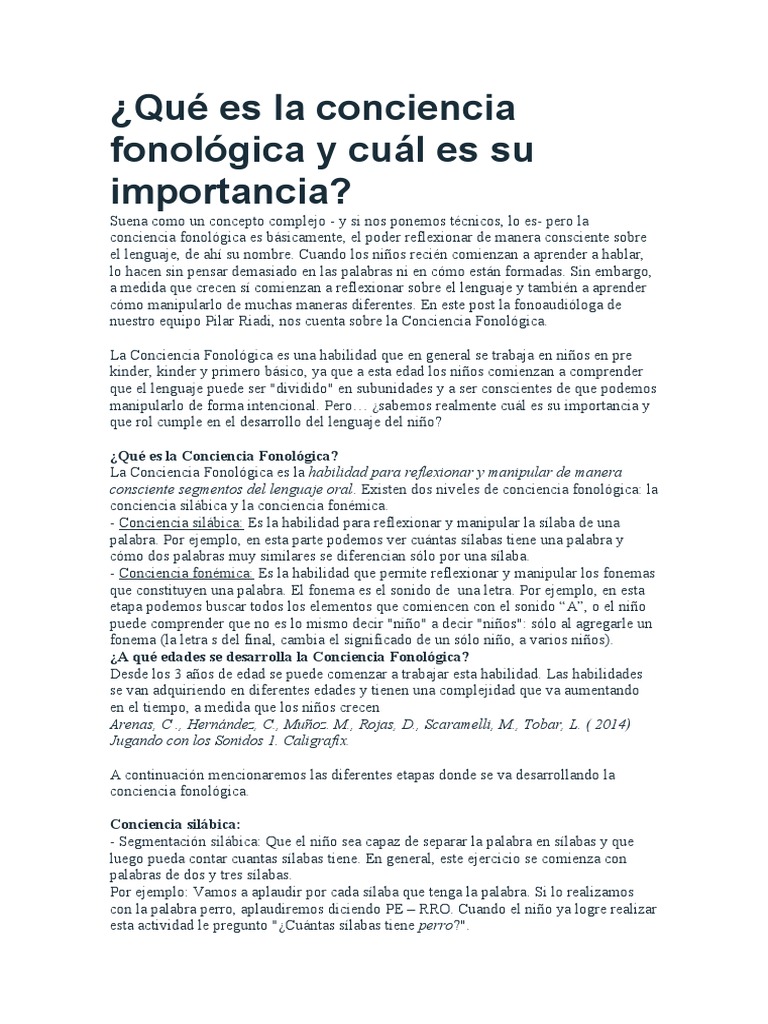 Qué Es La Conciencia Fonológica y Cuál Es Su Importancia | PDF ...