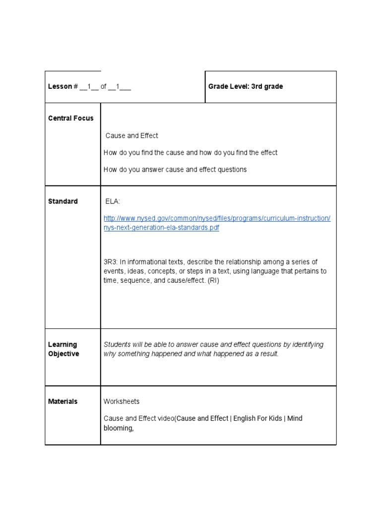 Teaching Cause and Effect for 3rd Graders | PDF | Causality | Lesson Plan