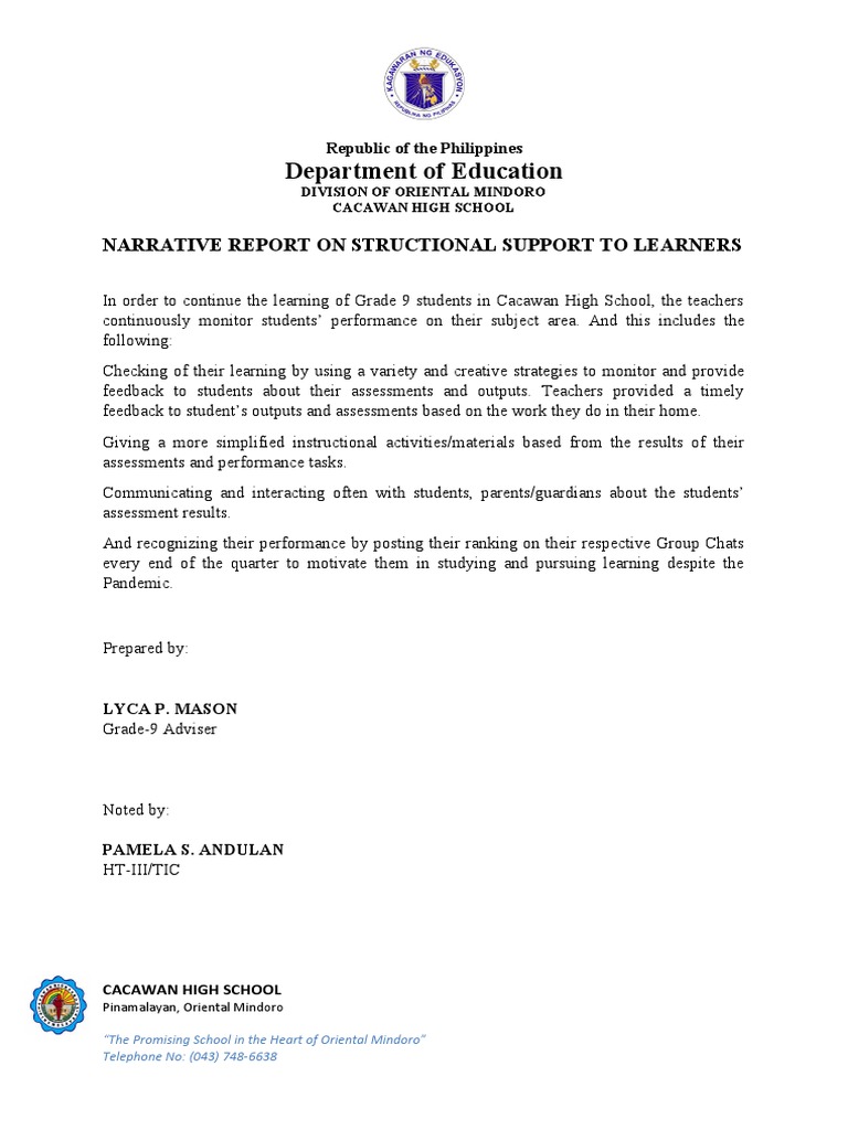 Narrative Report on Instructional Support PDF