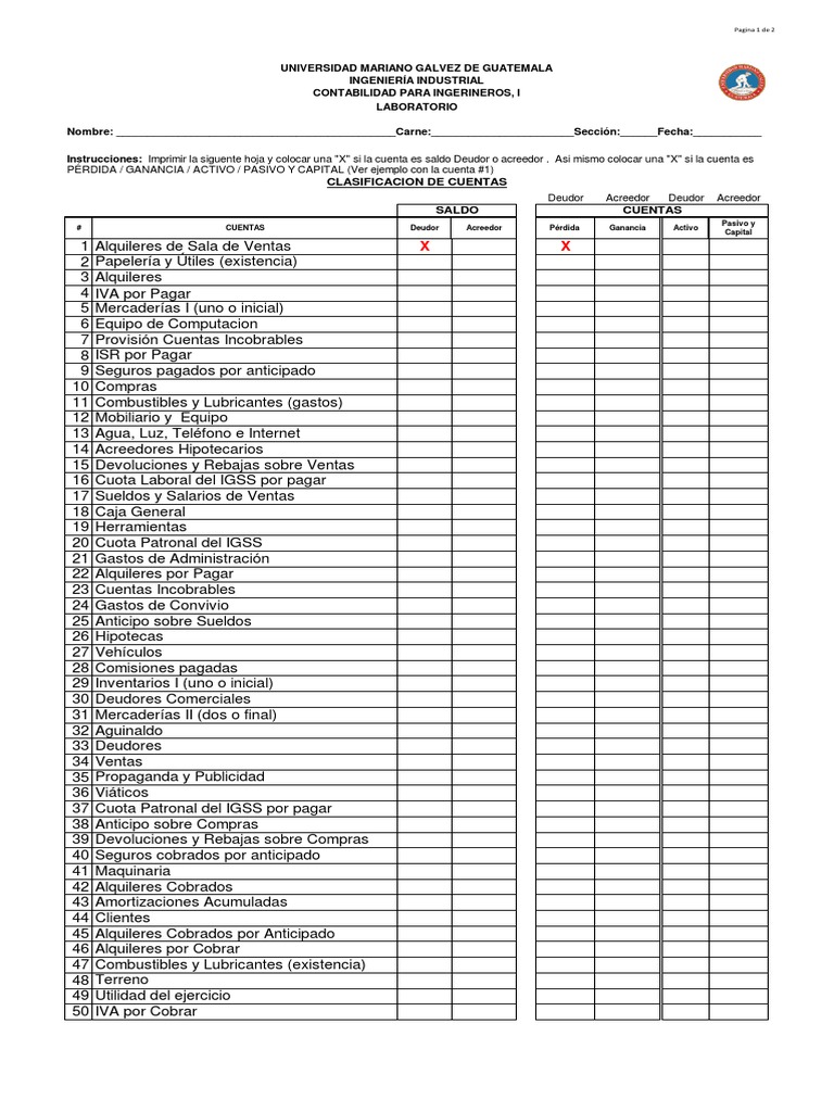 Tarea Clasificación de Cuentas | PDF | Hipoteca Comercial | Finanzas y ...