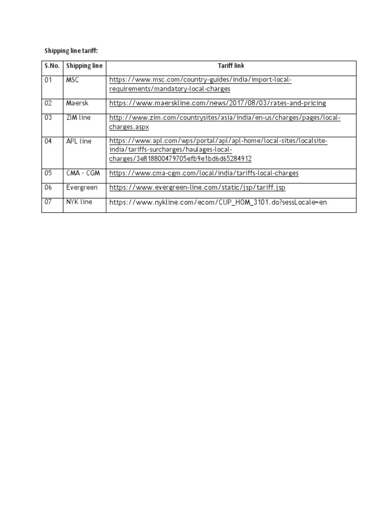 Shipping Line Tariff2692018124412112021114119 | PDF