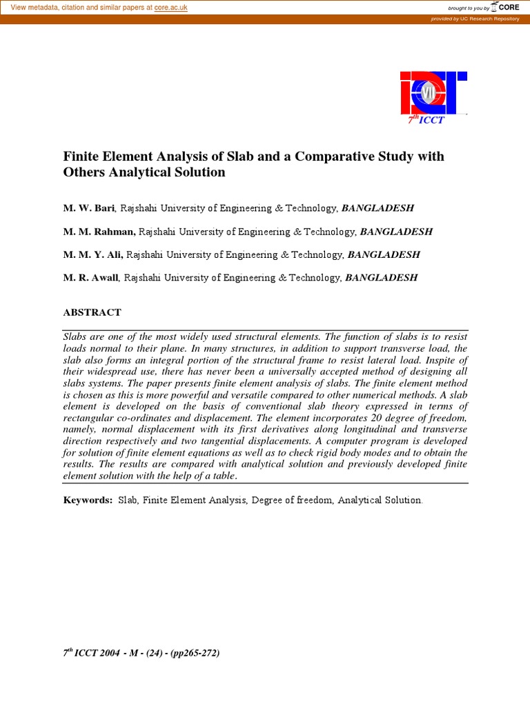 Finite Element Analysis of Slab and A Comparative Study With Others ...