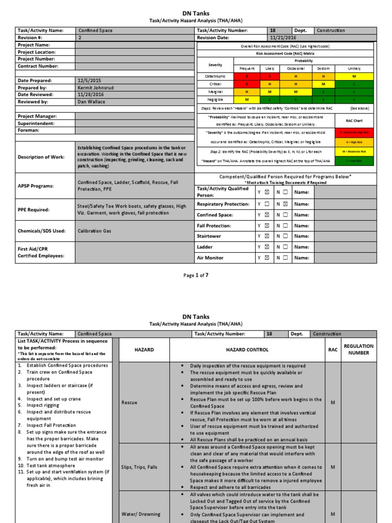 Confined Space Hazard Analysis Guide | PDF | Personal Protective ...