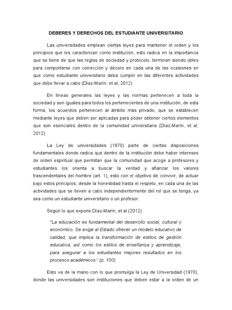 Los deberes y derechos del estudiante universitario según la Ley de