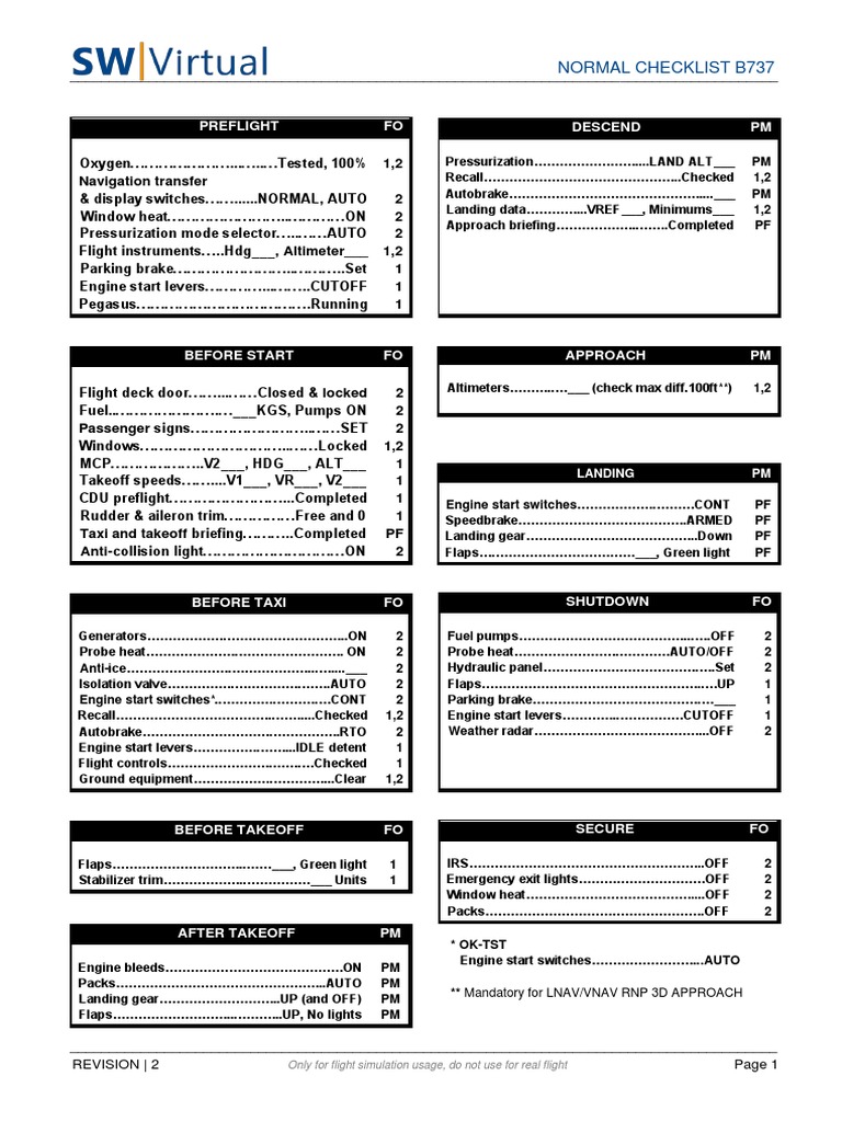 B737 Normal Checklist for Simulations | PDF | Aerospace | Aircraft