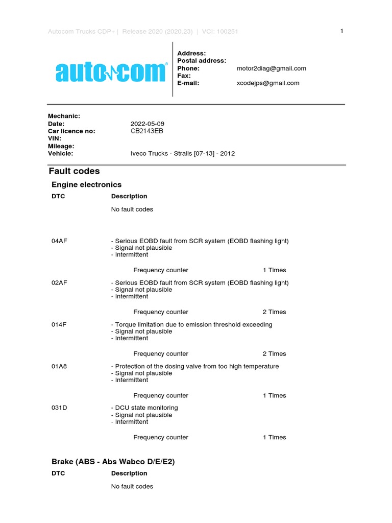 Iveco Stralis Fault Codes Overview | PDF | Anti Lock Braking System ...