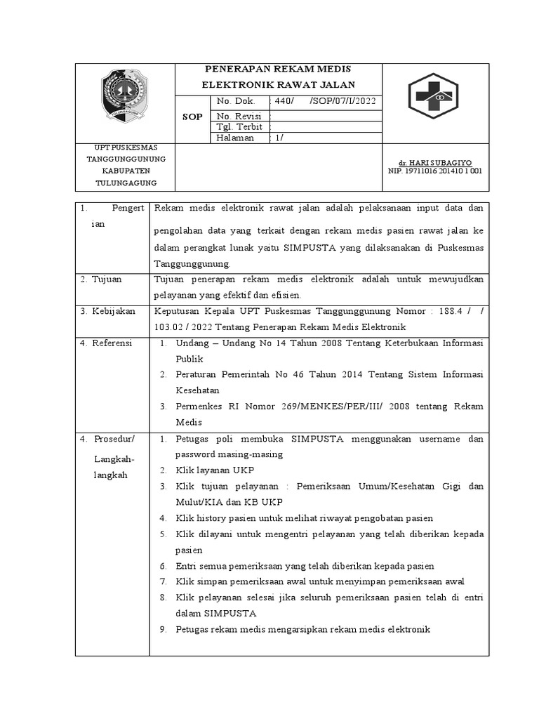 Sop TTG Rekam Medis Elektronik | PDF