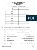Class-Iii (November, 2018) Subject: English Worksheet-I 1. Write The Suitable Homophones of The Given Words