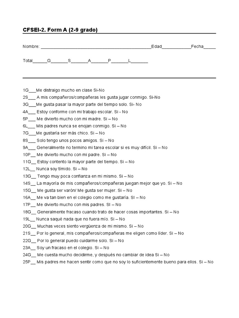 Test de Autoestima para Adolescentes | PDF | Salud y bienestar