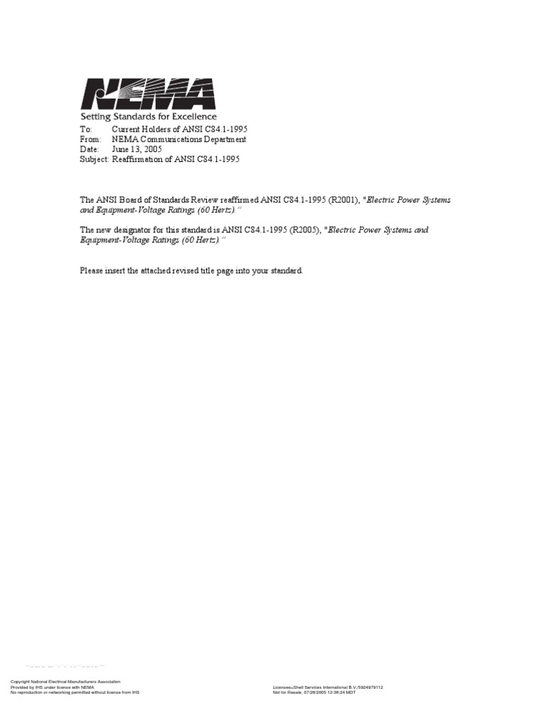 NEMA C84.1 2005 Electric Power Systems and Equipment-Voltage Ratings 60 ...