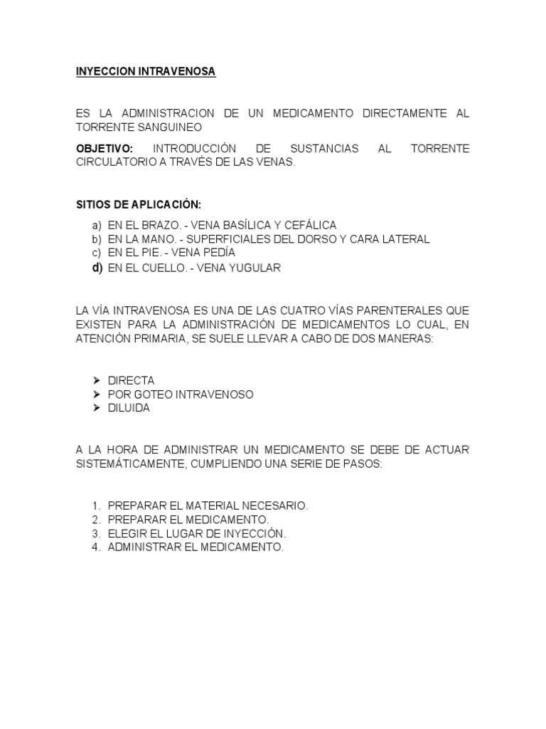 Guía de Inyección Intravenosa | PDF | Terapia intravenosa | Inyección ...