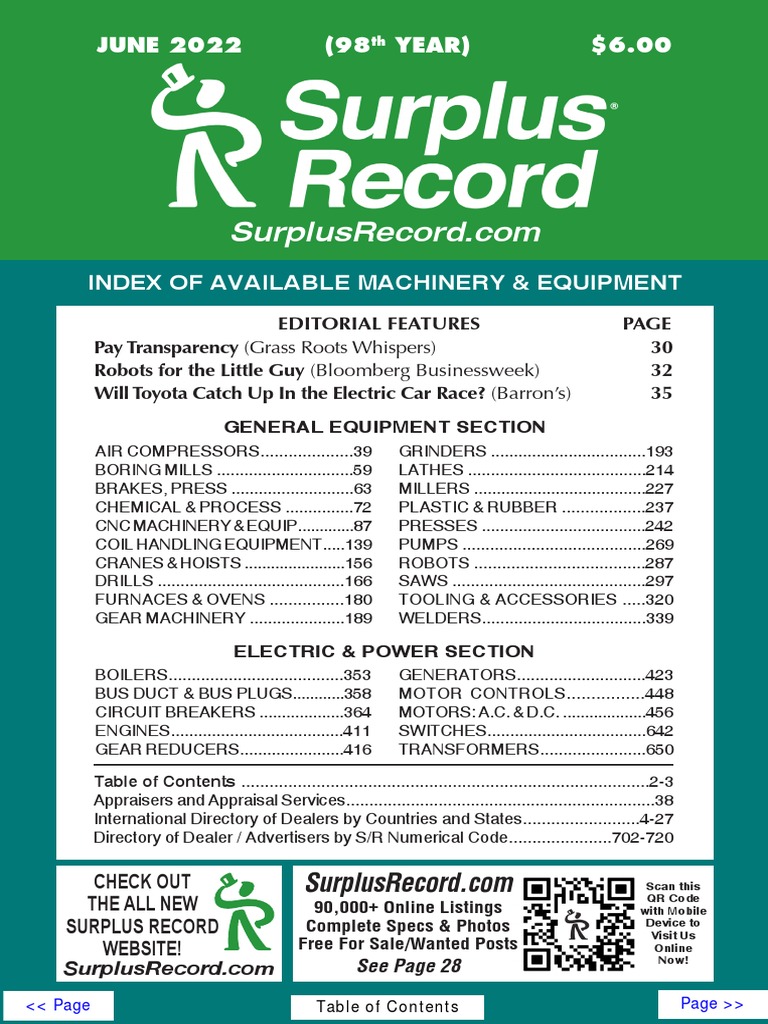 JUNE 2022 Surplus Record Machinery & Equipment Directory | PDF | Electric  Motor | Transformer
