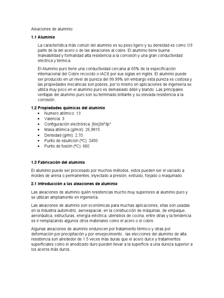 Aleaciones de Aluminio (Punto 3) | PDF | Tratamiento a base de calor ...