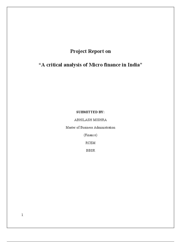 Microfinance Analysis in India Report | PDF | Microfinance | Microcredit