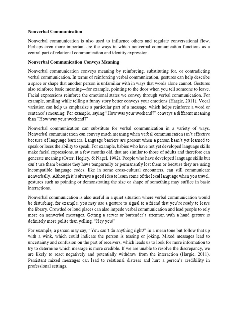Functions of Nonverbal Communication | PDF | Nonverbal Communication ...