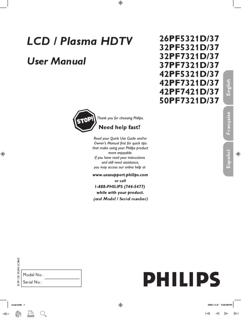 Philips 32PF7321D LCD TV User Manual | Digital Television | Cable Television