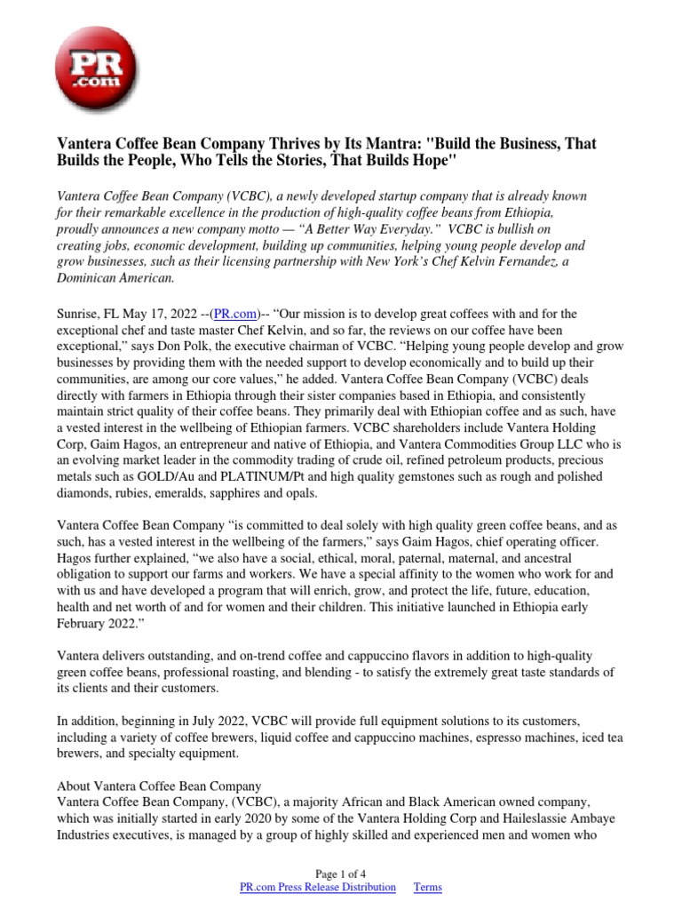 Vantera Coffee Bean Company Thrives by Its Mantra "Build The Business, That Builds The People