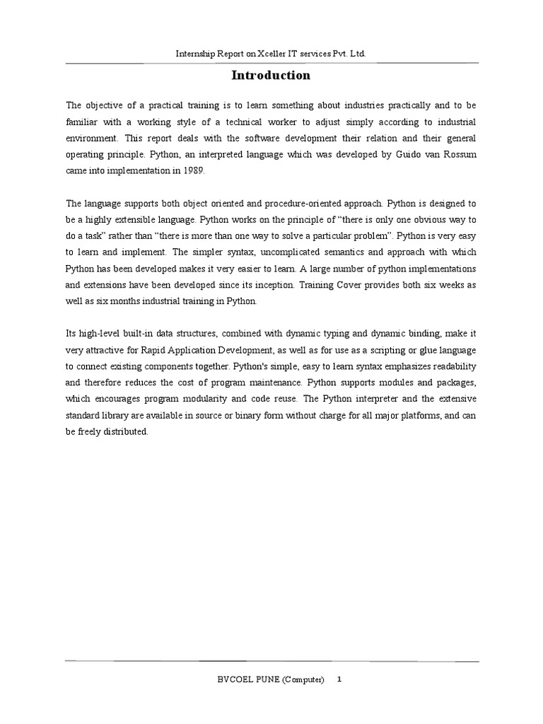 Xceller IT Services Internship Report | PDF | Python (Programming ...