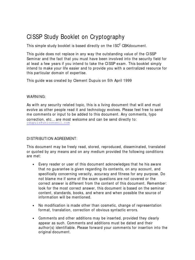 CISSP Cryptography Study Guide | PDF | Public Key Cryptography ...