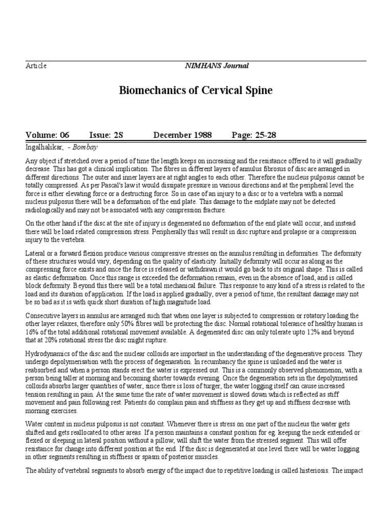 Biomechanics of the Cervical Spine | PDF | Vertebra | Vertebral Column