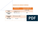 Tabla de Resumen Fase Luminosa Fotosíntesis