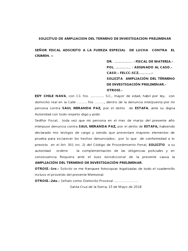 AMPLIACION DEL TERMINO DE INVESTIGACION PRELIMINAR | PDF