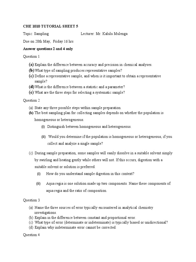Tutorial Sheet 5 Sampling PDF Sampling (Statistics) Analytical