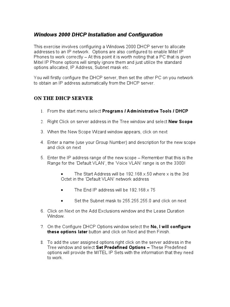 Windows 2000 DHCP Installation and Configuration: On The DHCP Server ...