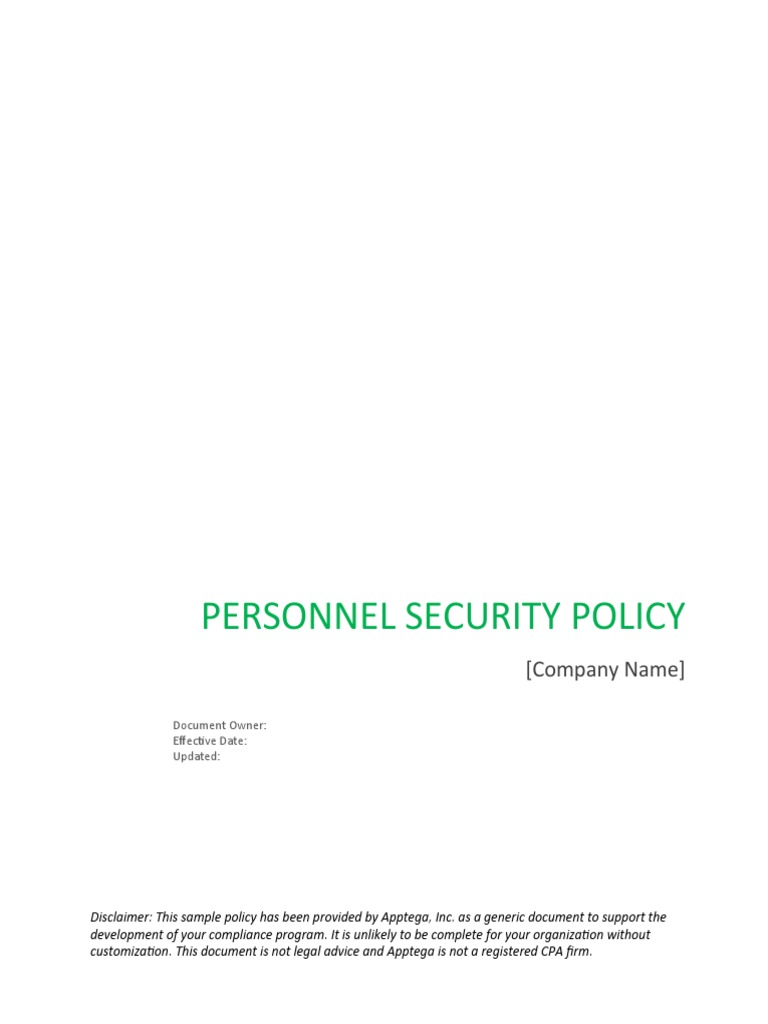 Personnel Security Policy: (Company Name) PDF Policy Audit