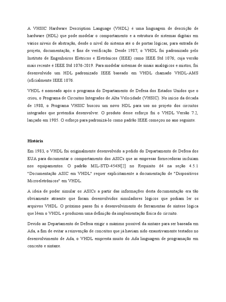 A VHSIC Hardware Description Language PDF VHDL Linguagem de