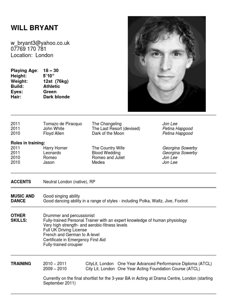 London Actor Resume of Will Bryant | PDF