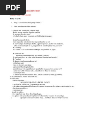 College Function Anchoring Script Theme Bollyvood Bollywood Entertainment