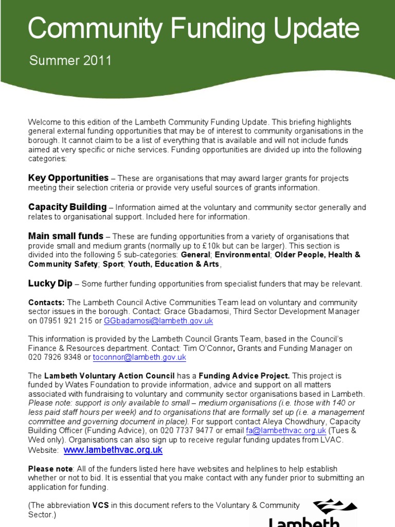 Lambeth Community Funding Guide | PDF | Grant (Money) | Charitable ...