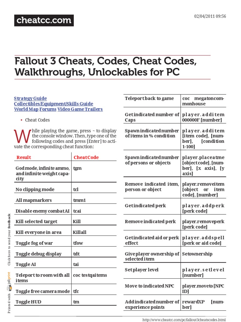 Www Cheatcc Com Fallout 3 Cheats Codes Cheat Codes Walkthroughs Unlockables For Pc Ammunition Cheating In Video Games