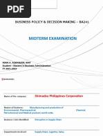 Midterm Examination: Business Policy & Decision Making - Ba241