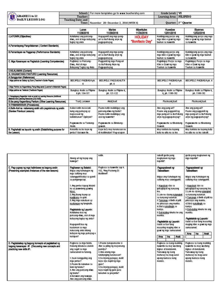 Grade 6 DLL Filipino 6 q3 Week 4 | PDF
