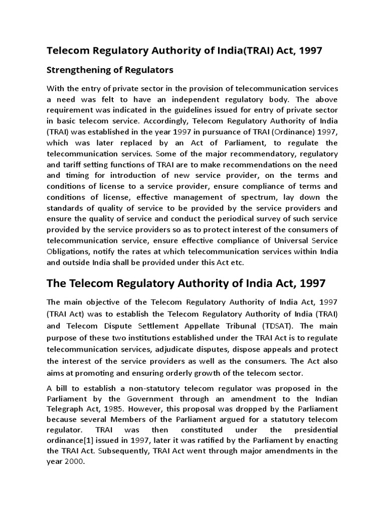 Telecom Regulatory Authority of India | PDF | Tribunal | Public Sphere