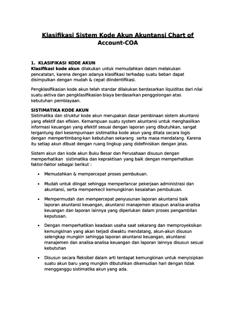 Chart Of Account Coa Pdf