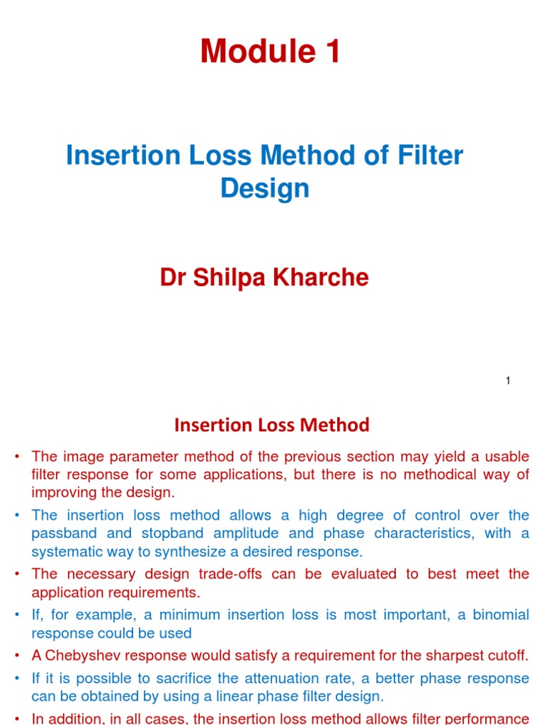 Module 1Insertion Loss Method PDF Low Pass Filter Electronic Filter
