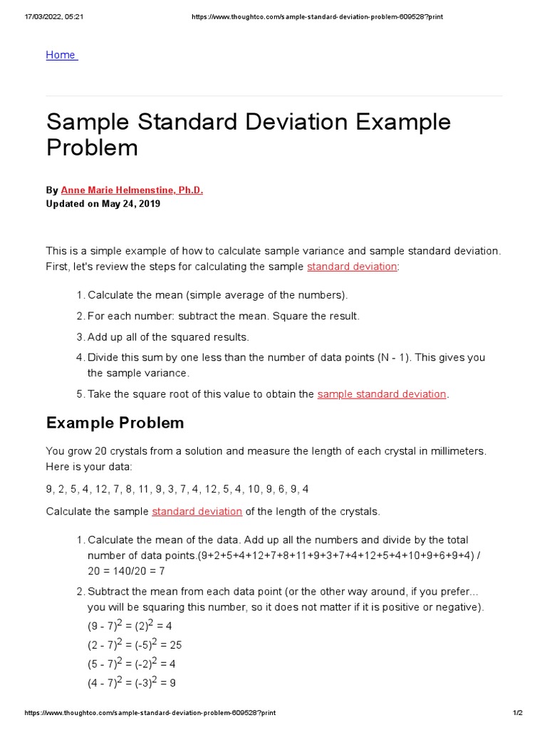 Sample Standard Deviation Example Problem | PDF | Standard Deviation ...