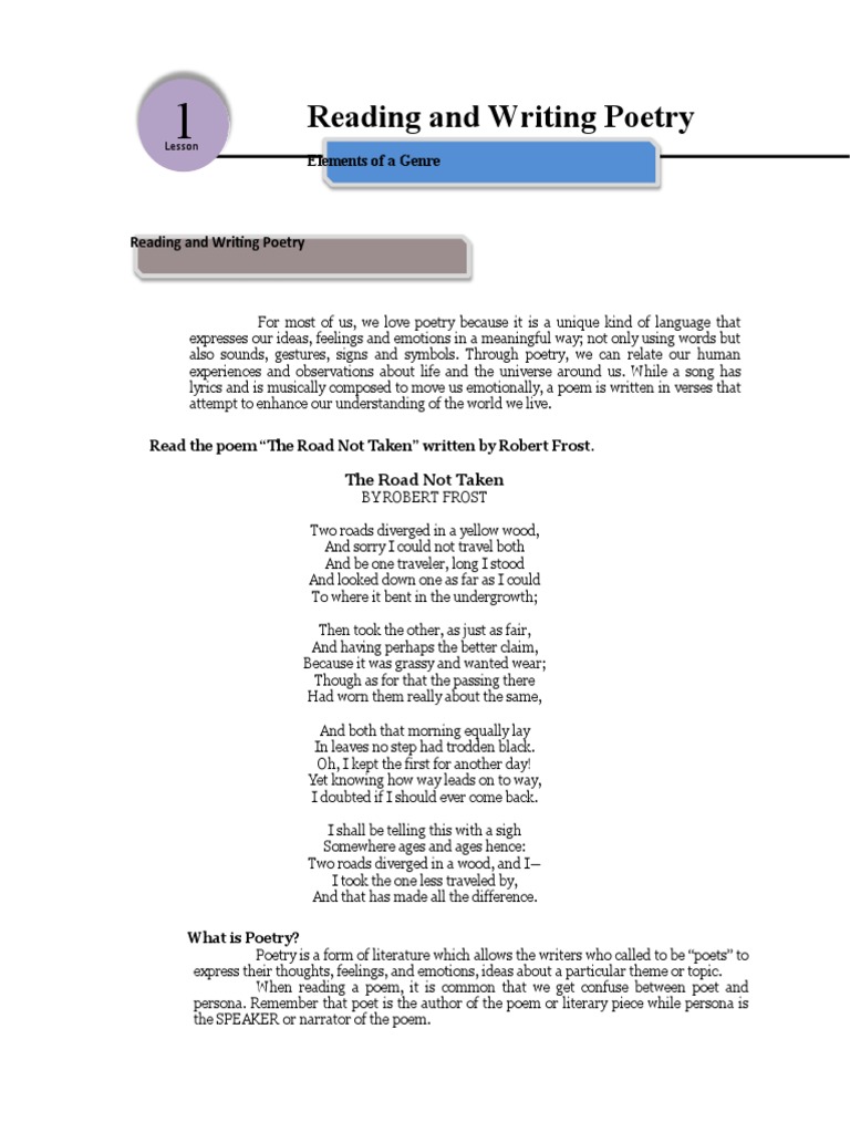 Reading and Writing Poetry Elements of A Genre PDF Poetry Idea