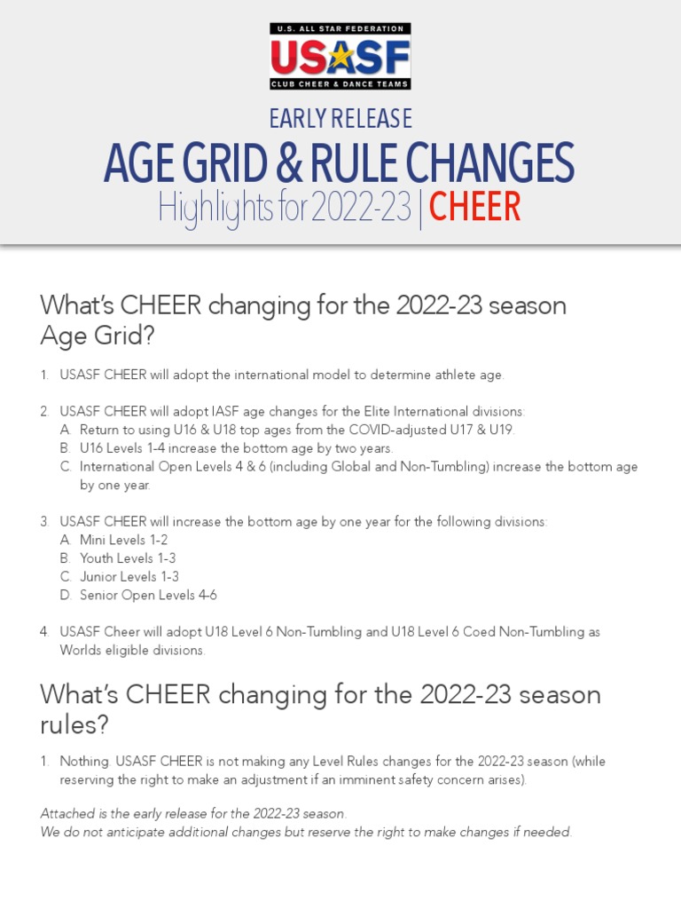 Age Grid & Rule Changes Highlights For 202223 PDF Cheerleading