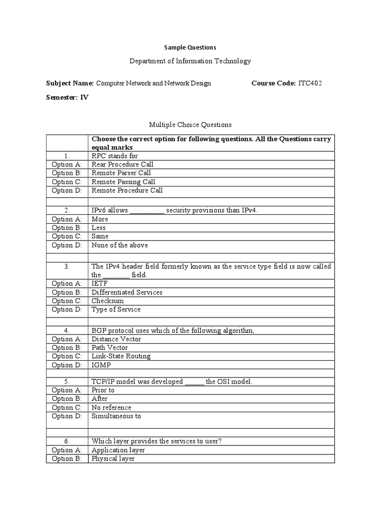 CNND Course: MCQ Practice Questions | PDF | Transmission Control ...