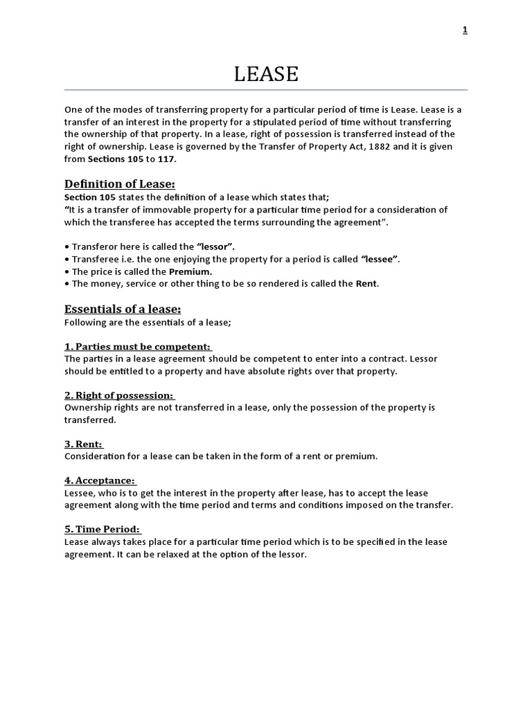 Definition of Lease PDF Lease Property