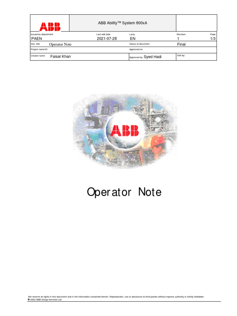 Attach-3a ABB Ability™ System 800xa - OPERATOR NOTE | PDF | Computer ...