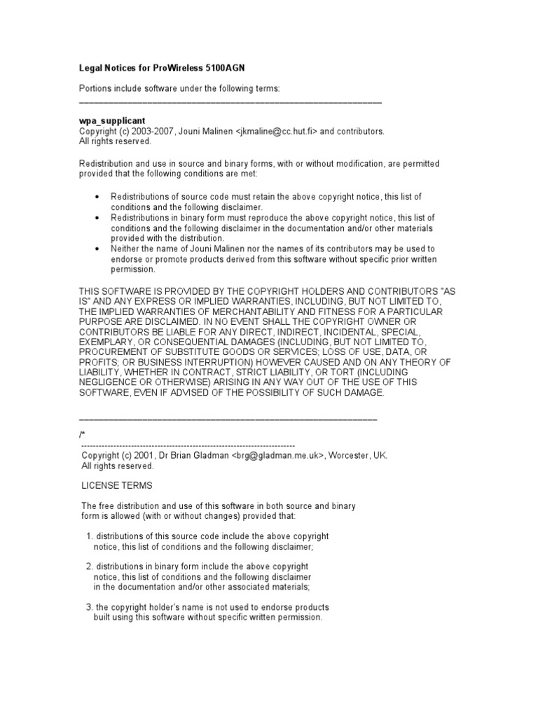 License-Notices For Wifi Driver | PDF | Disclaimer | Copyright
