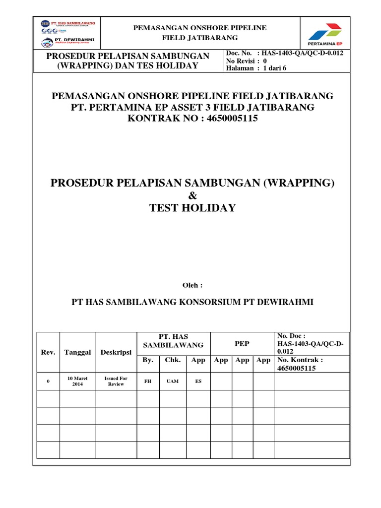 Prosedur Wrapping dan Tes Holiday Pipe | PDF