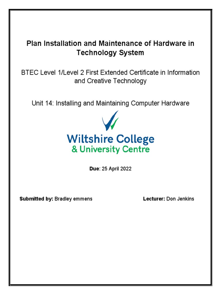 Hardware Installation and Maintenance Plan | PDF | Computer Hardware ...