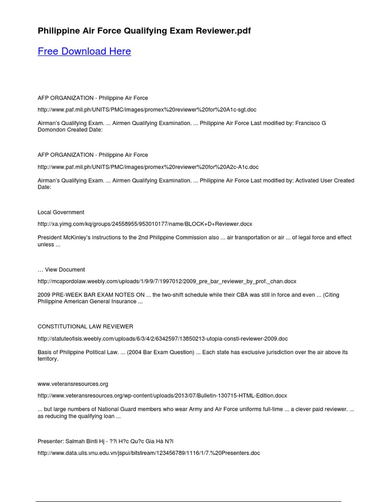 Free Download Here Philippine Air Force Qualifying Exam Reviewer PDF